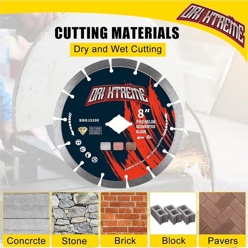 ORIXTREME 8Inch Diamond Saw Blade 2pcs, Segmented General Purpose Blade Dry/Wet Cutting Concrete, Masonry, Brick, Block,Stone 7/8"-5/8” Arbor - Image 4